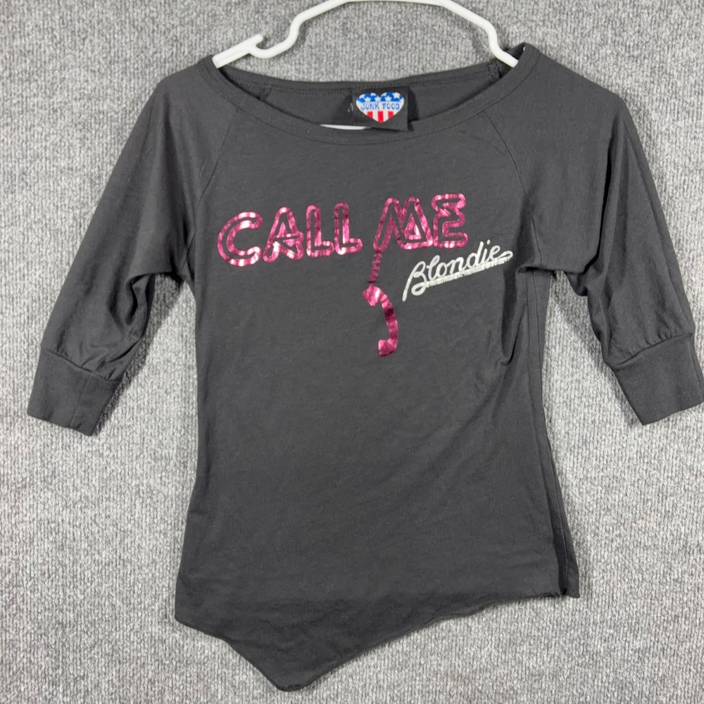 Junk Food Blondie Shirt Womens M Gray Call Me Graphic Band Tee 2005 Made in USA